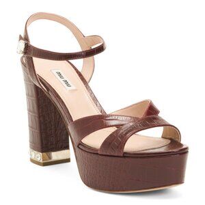 MIU MIU Made In Italy Leather St. Croco 3 Strappy Platform Heeled Sandals